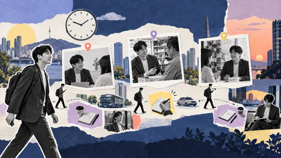 Example of three daily visits with travel time between them